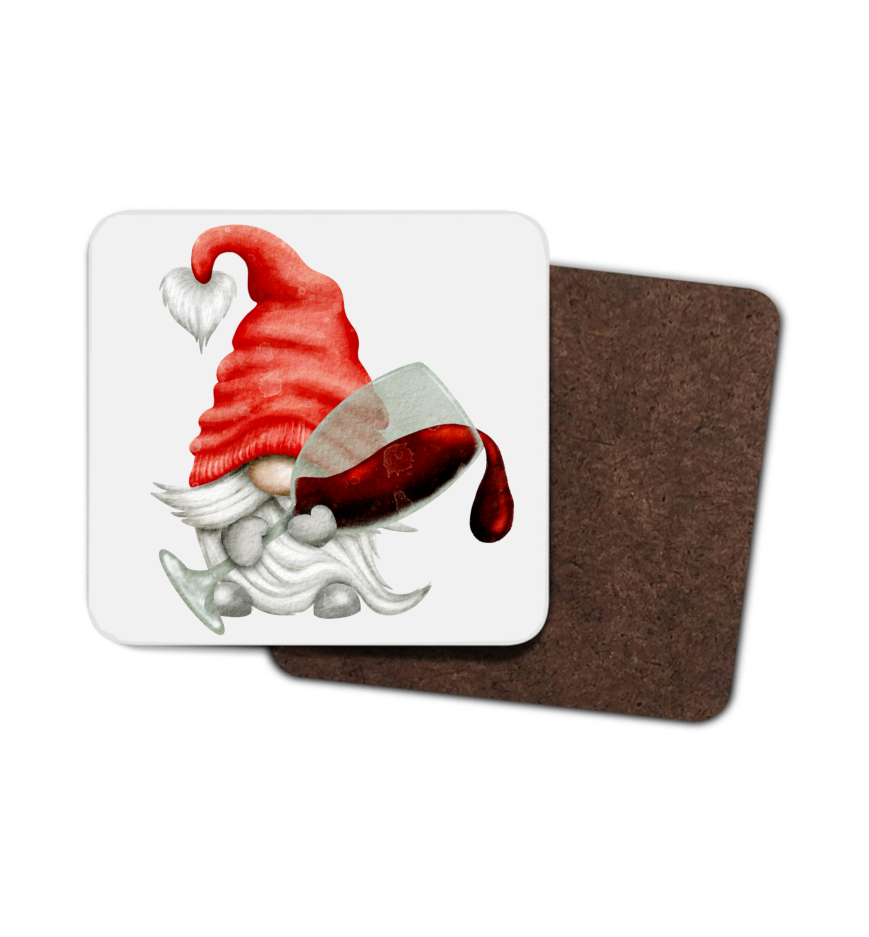 Red Wine Gnome Hardboard Coaster, Wine Gnome Coaster, Gonk Wine